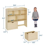 Libreria per Bambini con 5 Scomparti Aperti e 2 Cassetti con Ruote – Colore Bianco/Legno Naturale, Montaggio da 1 Persona