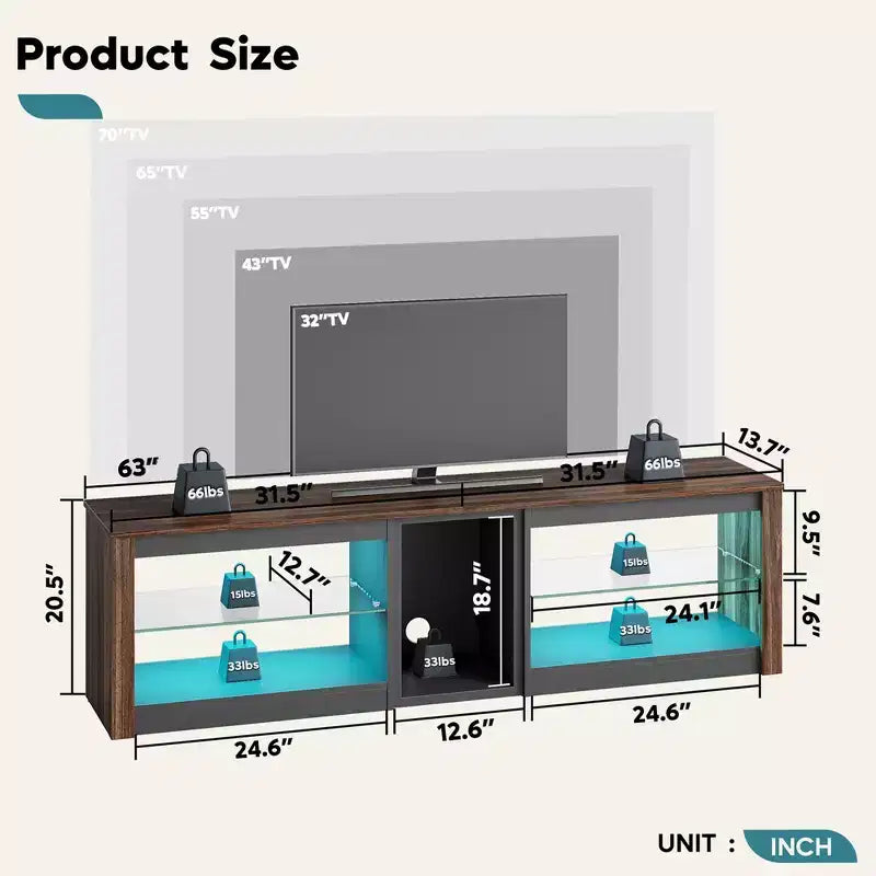 Mobile TV con Luci LED, Consolle da 63" per TV fino a 70"