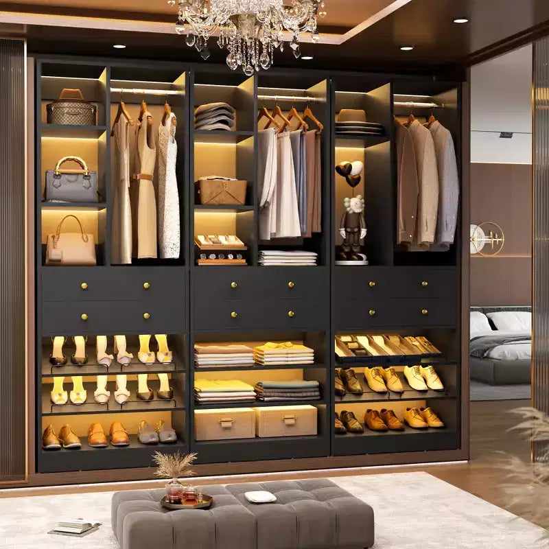 Organizzatore di Armadio Autoportante con Cassetti, Scarpiera e Asta Appendiabiti – Rovere Beige / Nero / Grigio / Bianco