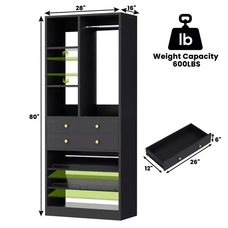 Organizzatore di Armadio Autoportante con Cassetti, Scarpiera e Asta Appendiabiti – Rovere Beige / Nero / Grigio / Bianco