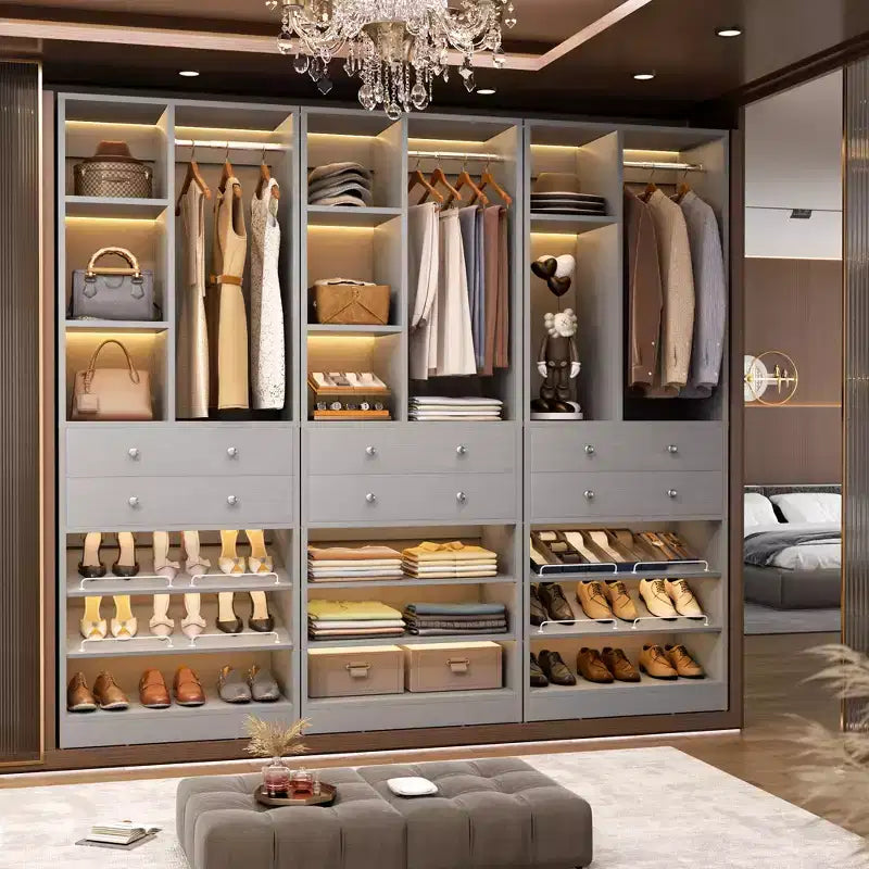 Organizzatore di Armadio Autoportante con Cassetti, Scarpiera e Asta Appendiabiti – Rovere Beige / Nero / Grigio / Bianco