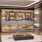 Organizzatore di Armadio Autoportante con Cassetti, Scarpiera e Asta Appendiabiti – Rovere Beige / Nero / Grigio / Bianco