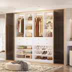 Organizzatore di Armadio Autoportante con Cassetti, Scarpiera e Asta Appendiabiti – Rovere Beige / Nero / Grigio / Bianco