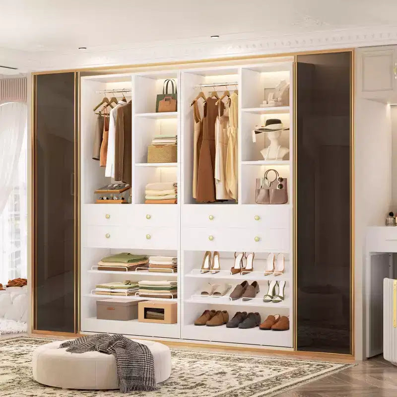 Organizzatore di Armadio Autoportante con Cassetti, Scarpiera e Asta Appendiabiti – Rovere Beige / Nero / Grigio / Bianco
