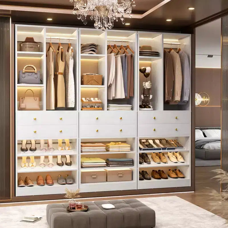 Organizzatore di Armadio Autoportante con Cassetti, Scarpiera e Asta Appendiabiti – Rovere Beige / Nero / Grigio / Bianco