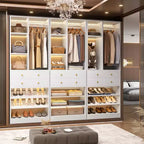 Organizzatore di Armadio Autoportante con Cassetti, Scarpiera e Asta Appendiabiti – Rovere Beige / Nero / Grigio / Bianco