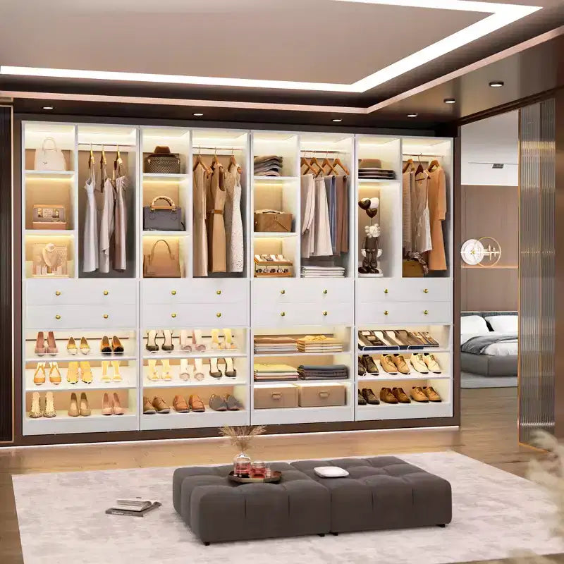 Organizzatore di Armadio Autoportante con Cassetti, Scarpiera e Asta Appendiabiti – Rovere Beige / Nero / Grigio / Bianco