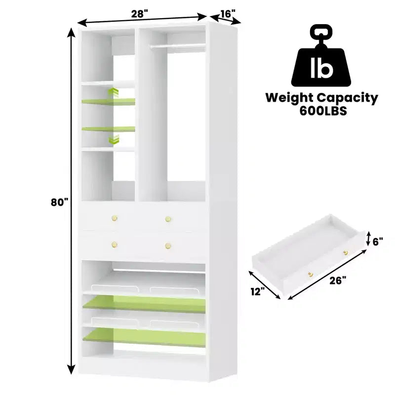 Organizzatore di Armadio Autoportante con Cassetti, Scarpiera e Asta Appendiabiti – Rovere Beige / Nero / Grigio / Bianco