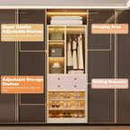 Organizzatore di Armadio Autoportante con Cassetti, Scarpiera e Asta Appendiabiti – Rovere Beige / Nero / Grigio / Bianco