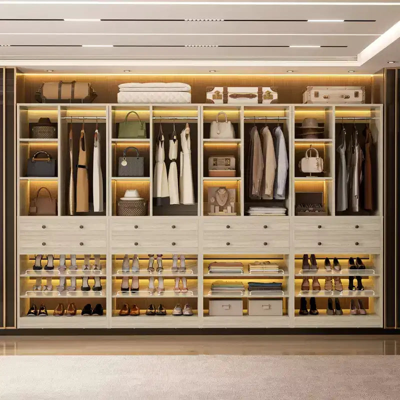 Organizzatore di Armadio Autoportante con Cassetti, Scarpiera e Asta Appendiabiti – Rovere Beige / Nero / Grigio / Bianco