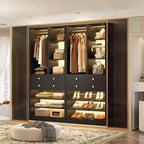 Organizzatore di Armadio Autoportante con Cassetti, Scarpiera e Asta Appendiabiti – Rovere Beige / Nero / Grigio / Bianco
