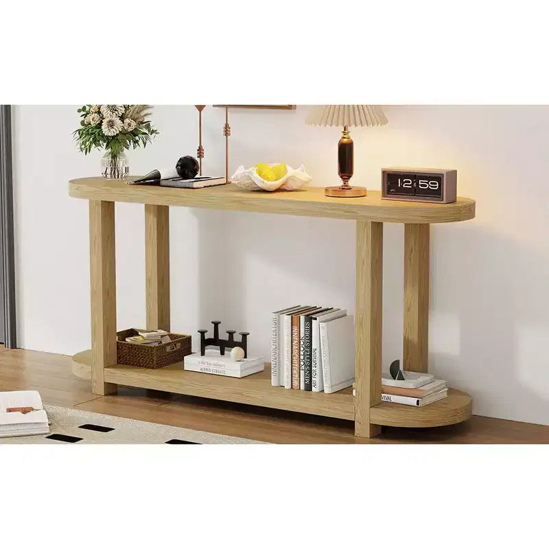 Consolle stretta con ripiano inferiore, nero / naturale / blu navy, montaggio da 1 persona, 160 cm L