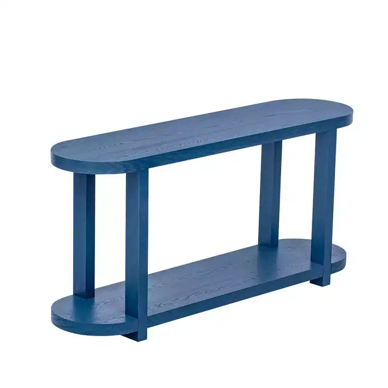 Consolle stretta con ripiano inferiore, nero / naturale / blu navy, montaggio da 1 persona, 160 cm L