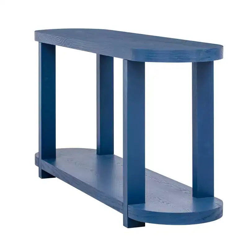 Consolle stretta con ripiano inferiore, nero / naturale / blu navy, montaggio da 1 persona, 160 cm L