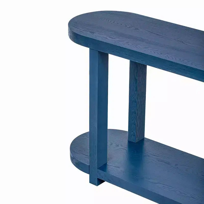 Consolle stretta con ripiano inferiore, nero / naturale / blu navy, montaggio da 1 persona, 160 cm L