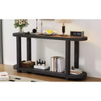 Consolle stretta con ripiano inferiore, nero / naturale / blu navy, montaggio da 1 persona, 160 cm L