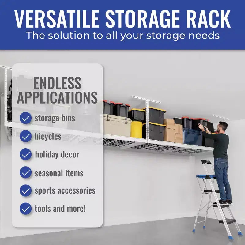 Scaffale portaoggetti da soffitto per garage Hammertone/Bianco 4x8, confezione da 2