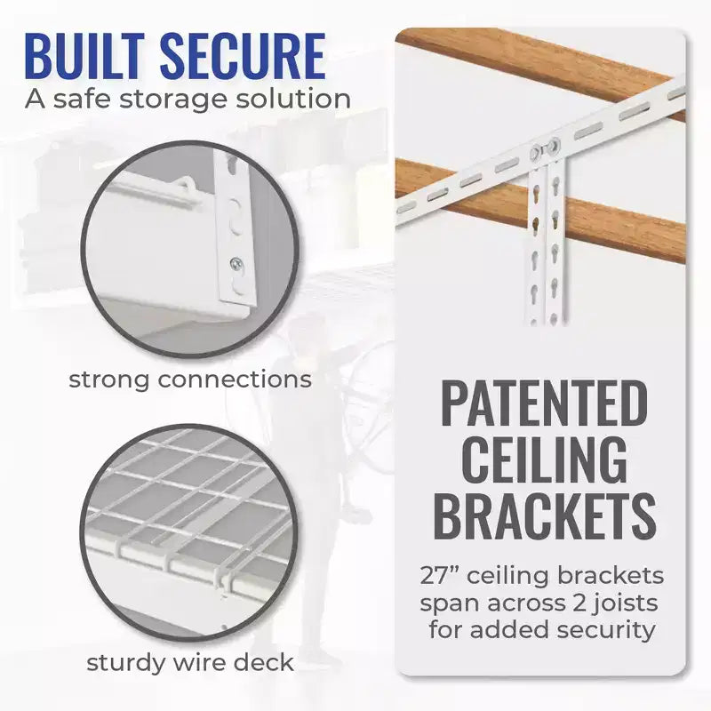 Scaffale portaoggetti da soffitto per garage Hammertone/Bianco 4x8, confezione da 2