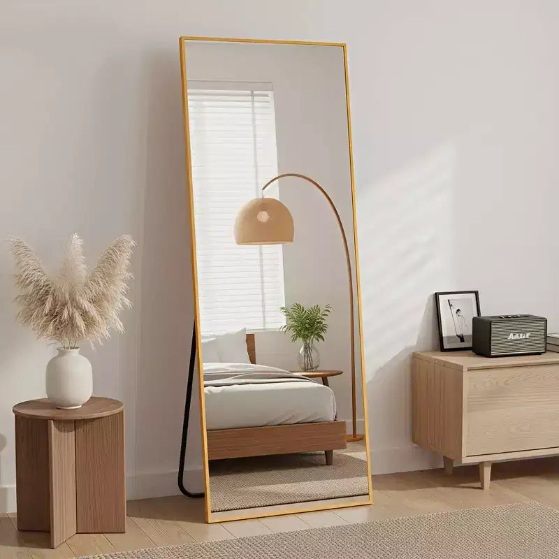 Specchio rettangolare a figura intera, oro, monoposto
