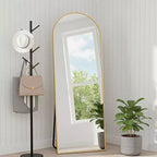 Specchio a figura intera ad arco dorato, 145×50 cm, cornice in alluminio, con supporto