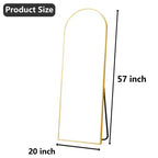 Specchio a figura intera ad arco dorato, 145×50 cm, cornice in alluminio, con supporto