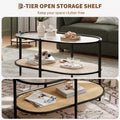 Coffee table, double-layered rattan with tempered glass top, water ripple glass, bohemian style, suitable for living room, office, and home decor.