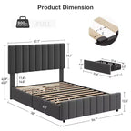 Letto imbottito con base a cassetti e testiera regolabile – Nero / Grigio / Bianco, Matrimoniale francese / Queen / King
