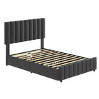Letto imbottito con base a cassetti e testiera regolabile – Nero / Grigio / Bianco, Matrimoniale francese / Queen / King