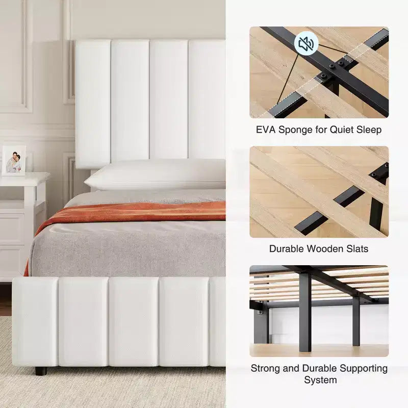 Letto imbottito con base a cassetti e testiera regolabile – Nero / Grigio / Bianco, Matrimoniale francese / Queen / King