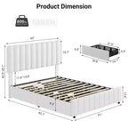 Letto imbottito con base a cassetti e testiera regolabile – Nero / Grigio / Bianco, Matrimoniale francese / Queen / King