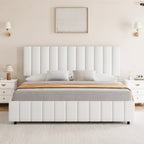 Letto imbottito con base a cassetti e testiera regolabile – Nero / Grigio / Bianco, Matrimoniale francese / Queen / King