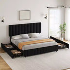 Letto imbottito con base a cassetti e testiera regolabile – Nero / Grigio / Bianco, Matrimoniale francese / Queen / King