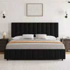 Letto imbottito con base a cassetti e testiera regolabile – Nero / Grigio / Bianco, Matrimoniale francese / Queen / King