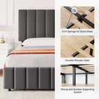 Letto imbottito con base a cassetti e testiera regolabile – Nero / Grigio / Bianco, Matrimoniale francese / Queen / King