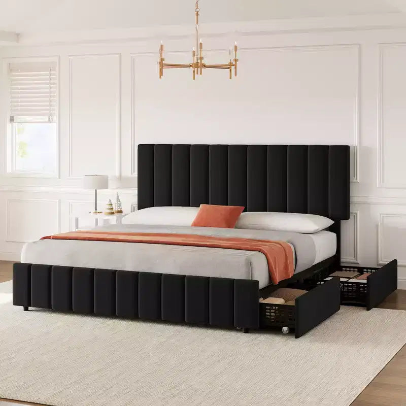 Bed Frame, Platform Storage Bed, 4 Drawers, Adjustable Headboard, Wooden Slats, Noise Free, No Box Spring Needed, Easy Assembly