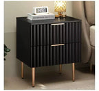COZONY Modern Fluted Nightstand with Charging Station, 2-Drawer Bedside Table with USB Ports for Bedroom and Apartment