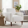 Homy Casa Textured Fabric Accent Chair with Wood Legs, Living Room Armchair, White
