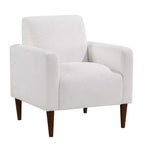 Poltrona d'Appoggio Rivestita in Tessuto Bianco con Gambe in Legno, 1 Posto