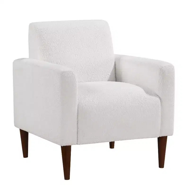 Poltrona d'Appoggio Rivestita in Tessuto Bianco con Gambe in Legno, 1 Posto