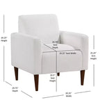 Poltrona d'Appoggio Rivestita in Tessuto Bianco con Gambe in Legno, 1 Posto
