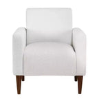 Poltrona d'Appoggio Rivestita in Tessuto Bianco con Gambe in Legno, 1 Posto