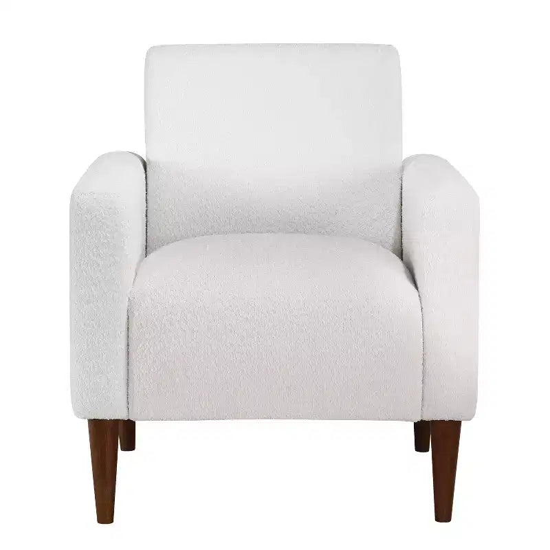 Poltrona d'Appoggio Rivestita in Tessuto Bianco con Gambe in Legno, 1 Posto