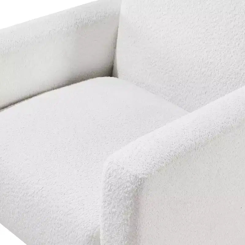 Poltrona d'Appoggio Rivestita in Tessuto Bianco con Gambe in Legno, 1 Posto