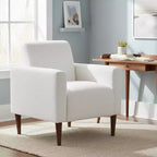 Poltrona d'Appoggio Rivestita in Tessuto Bianco con Gambe in Legno, 1 Posto