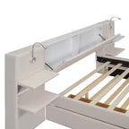 Letto matrimoniale imbottito in lino beige/grigio con luci da lettura, cassetti portaoggetti e letto estraibile, per 2 persone