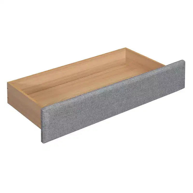 Letto matrimoniale imbottito in lino beige/grigio con luci da lettura, cassetti portaoggetti e letto estraibile, per 2 persone