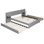 Letto matrimoniale imbottito in lino beige/grigio con luci da lettura, cassetti portaoggetti e letto estraibile, per 2 persone