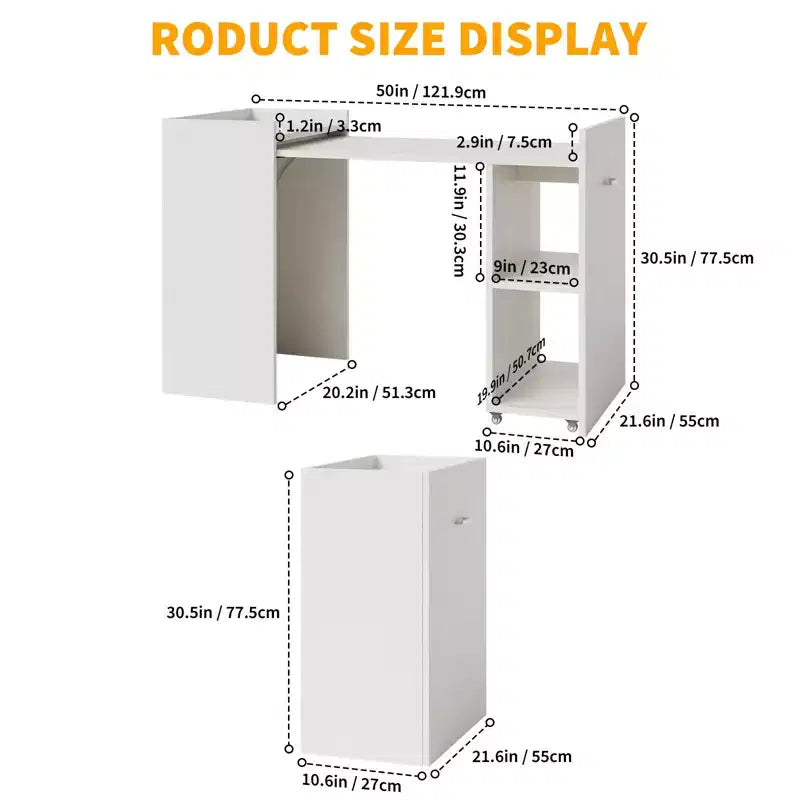 Scrivania Pieghevole in Legno con Libreria e Ruote, 1 Persona, Legno Naturale