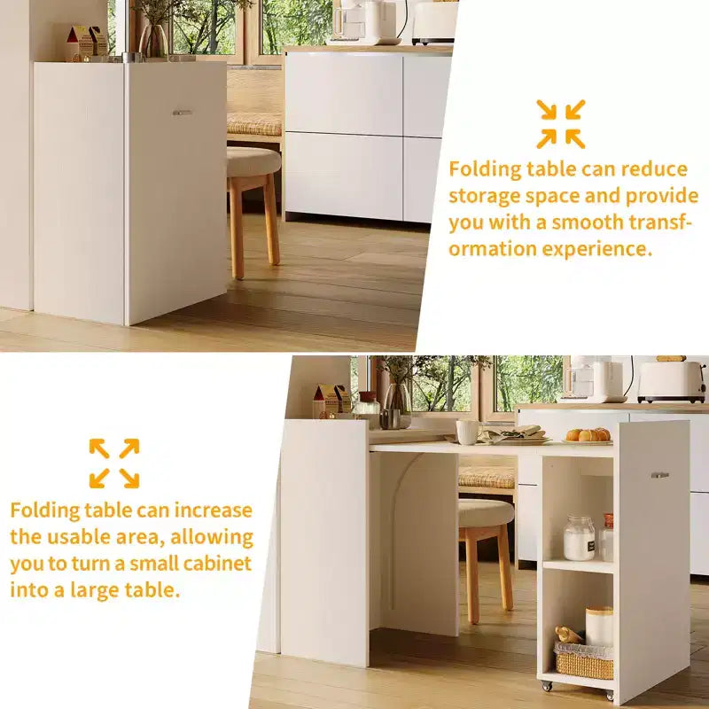 Scrivania Pieghevole in Legno con Libreria e Ruote, 1 Persona, Legno Naturale