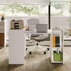 Scrivania Pieghevole in Legno con Libreria e Ruote, 1 Persona, Legno Naturale